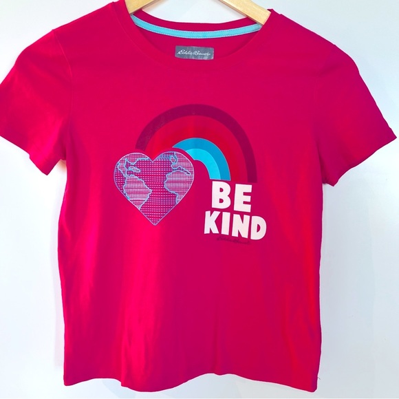 Eddie Bauer Kids “Be Kind” Pink T-Shirt | Girls size Large 10/12 - Picture 1 of 6